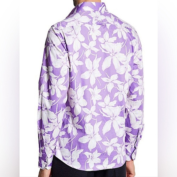 NWOT TR Premium Floral Purple Button Down Shirt size M - Picture 2 of 4